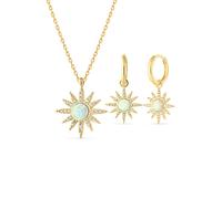 Spero London White Opal Sun Sterling Silver Necklace and Earrings Set - Gold - Gold
