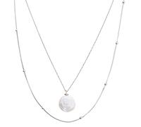 Spero London Women's Baroque Flat Pearl Pendant & Italian Beaded Sterling Silver Stacking Necklace Set Spero London Silver One Size