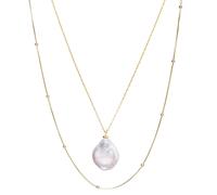 Spero London Women's Baroque Flat Pearl Pendant & Italian Beaded Sterling Silver Stacking Necklace Set in Gold Spero London Gold One Size