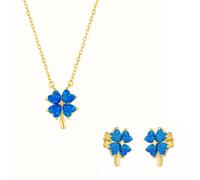 Spero London Women's Blue Opal Four Leaf Clover Sterling Silver Necklace & Earring Set in Gold Spero London Gold One Size