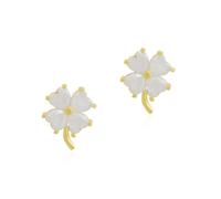Spero London Women's Four Leaf Clover Sterling Silver Stud Earring - White in Gold Spero London Gold One Size