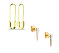 Spero London Women's Long Pave Dagger Stud & Safety Pin Earring Set in Gold Spero London Gold One Size
