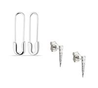 Spero London Women's Long Pave Dagger Stud & Safety Pin Earring Set in Silver Spero London Silver One Size