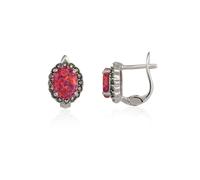 Spero London Women's Oval Red Opal High Quality Sterling Silver Earrings Spero London Silver One Size