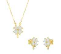 Spero London Women's White Opal Four Leaf Clover Sterling Silver Necklace & Earring Set in Gold Spero London Gold One Size