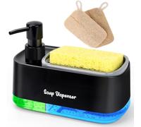 SPERO SPERA 5-in-1 Kitchen Soap Dispenser Set with Sponge Holder - Dual Hand & Dish Soap Pump Dispenser for Sink Countertop with 2-Packs Natural Loofah Dish Sponge Dishwashing Scrubber,Black