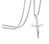 Speroto Cross Necklace for Men Silver Chain Stainless Steel Necklace Silver Pendent Necklace Crucifix Necklace Gifts for Him Father Silver, 20''Wheat