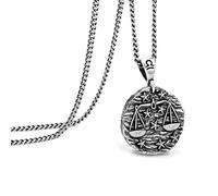 Speroto Libra Zodiac Necklace for Men, Stainless Steel 12 Constellation Mens Necklace, Horoscope Astrology Embossed Pendant, Ideal Gifts for Women and Men (Vintage Silver, Libra)