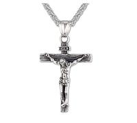Sperrins Men's Steel Jesus Christ Crucifix Cross Pendant Necklace with in Rope Chain Vintage Pendant Male Vintage Silver