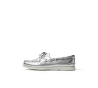 Sperry Female Authentic 2 Eye Boat Shoe, Silver, 7.5