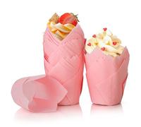 Spesh 100 PCS Tulip Cupcake Cases for Baking Paper Muffin Liners Tulip Cupcake Baking Cups for Weddings Birthdays Parties(Pink)