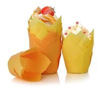 Spesh 100 PCS Tulip Cupcake Cases for Baking Paper Muffin Liners Tulip Cupcake Baking Cups for Weddings Birthdays Parties(Yellow & Orange)