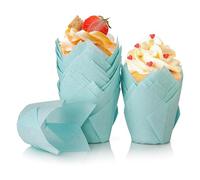 Spesh 100 PCS Tulip Cupcake Cases for Baking Paper Muffin Liners Tulip Cupcake Baking Cups for Weddings Birthdays Parties(Blue)