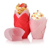 Spesh 100 PCS Tulip Cupcake Cases for Baking Paper Muffin Liners Tulip Cupcake Baking Cups for Weddings Birthdays Parties(Pink & Red)