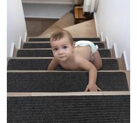 Spesh 15 Pack Stair Treads Carpet 76x20cm Non-slip Indoor Stair Pads Self Adhensive Staircase Safety Mats for Kids Pets Elders (Pattern-A, Grey)