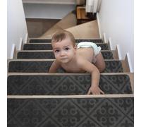 Spesh 15 Pack Stair Treads Carpet 76x20cm Non-slip Indoor Stair Pads Self Adhensive Staircase Safety Mats for Kids Pets Elders (Pattern-D, Grey)