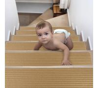 Spesh 15 Pack Stair Treads Carpet 76x20cm Non-slip Indoor Stair Pads Self Adhensive Staircase Safety Mats for Kids Pets Elders (Pattern-A, Beige)