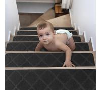 Spesh 15 Pack Stair Treads Carpet 76x20cm Non-slip Indoor Stair Pads Self Adhensive Staircase Safety Mats for Kids Pets Elders (Pattern-C, Grey)