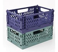 Spesh 2 Pcs Collapsible Crates Storage Boxes Foldable Storage Baskets Plastic Folding Crate Boxes for Kitchen,Living Room,Office(22*15*9cm,Blue+Dark Green)