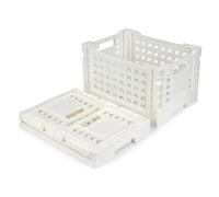 Spesh 2 Pcs Collapsible Crates Storage Boxes Plastic Foldable Crates Stackable Folding Storage Baskets for Home Kitchen Office(White, 38x28x23cm)