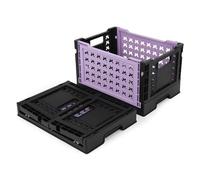 Spesh 2 Pcs Collapsible Crates Storage Boxes Plastic Foldable Crates Stackable Storage Baskets for Home Kitchen Office(Black & Purple, 38x28x23cm)