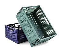 Spesh 2 Pcs Collapsible Crates Storage Boxes Stackable Storage Baskets Plastic Folding Crate Boxes with Handles for Kitchen,Living Room,Office(30*20*12cm,Blue+Dark Green)