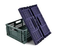 Spesh 2 Pcs Collapsible Crates Storage Boxes Stackable Storage Baskets Plastic Folding Crate Boxes with Handles for Kitchen,Living Room,Office(40 * 30 * 15cm,Blue+Dark Green)