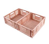 Spesh 2 Pcs Collapsible Storage Boxes Stackable Storage Baskets Folding Plastic Crates Foldable Crate Bins with Handles for Desk,Shelf,Cupboard(Pink, 40 * 30 * 15cm)