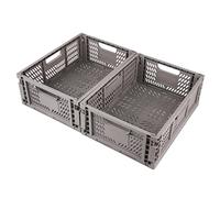 Spesh 2 Pcs Collapsible Storage Boxes Stackable Storage Baskets Folding Plastic Crates Foldable Crate Bins with Handles for Desk,Shelf,Cupboard(Grey, 40*30*15cm)