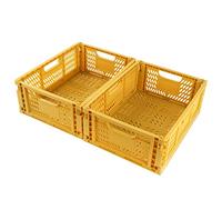 Spesh 2 Pcs Collapsible Storage Boxes Stackable Storage Baskets Folding Plastic Crates Foldable Crate Bins with Handles for Desk,Shelf,Cupboard(Yellow, 40 * 30 * 15cm)