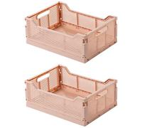 Spesh 2 Pcs Collapsible Storage Crates Stackable Folding Crates Storage Boxes Plastic Foldable Baskets for Office Home(Pink, 40 * 30 * 15cm)