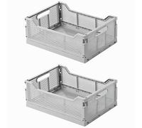 Spesh 2 Pcs Collapsible Storage Crates Stackable Folding Crates Storage Boxes Plastic Foldable Baskets for Office Home(Grey, 40*30*15cm)