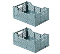Spesh 2 Pcs Collapsible Storage Crates Stackable Folding Crates Storage Boxes Plastic Foldable Baskets for Office Home(Blue, 30*20*12cm)