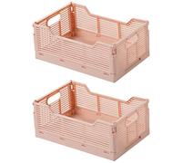 Spesh 2 Pcs Collapsible Storage Crates Stackable Folding Crates Storage Boxes Plastic Foldable Baskets for Office Home(Pink, 30*20*12cm)