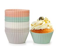 Spesh 24 Pcs Silicone Muffin Cups, Non-Stick Silicone Cupcake Cases for Baking Reusable Baking Cups for Cupcakes, Muffins, Brownies, 4 Colors(Grey+Beige+Green+Pink)
