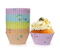 Spesh 24 Pcs Silicone Muffin Cups Non-Stick Silicone Cupcake Cases for Baking Reusable Baking Cups for Cupcakes, Muffins, Brownies, 4 Colors (Purple, Blue, Yellow, Orange)