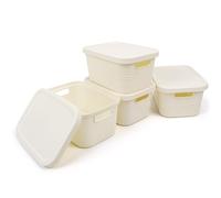 Spesh 4 Pcs Storage Boxes with Lids 3.5L Small Storage Baskets Stackable Plastic Storage Boxes for Home Office Cupboard(White, 24 * 17 * 12cm)