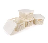Spesh 4 Pcs Storage Boxes with Lids 3.5L Small Storage Baskets Stackable Plastic Storage Boxes for Home Office Cupboard(White, 24 * 17 * 12cm)