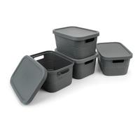 Spesh 4 Pcs Storage Boxes with Lids 3.5L Small Storage Baskets Stackable Plastic Storage Boxes for Home Office Cupboard(Grey, 24 * 17 * 12cm)