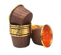 Spesh 50 Pcs Cupcake Cases Disposable Muffin Liners Foil Cupcake Cups Oil Proof Baking Cups for Birthday,Wedding,Christmas(Brown-Gold)