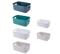 Spesh 6 pcs Plastic Storage Baskets Small Cupboard Storage Boxes Organiser Storage Baskets for Kitchen,Bathroom and Shelf(Blue+Green+White+Grey)