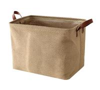 Spesh Jute Storage Basket with Handles, 38 * 27 * 28cm Collapsible Natural Woven Organiser Box Square Jute Storage Bin for Shelves Bathroom Wardrobes(Fine Texture)