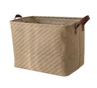 Spesh Jute Storage Basket with Handles, 38*27*28cm Collapsible Natural Woven Organiser Box Square Jute Storage Bin for Shelves Bathroom Wardrobes(Coarse Texture)