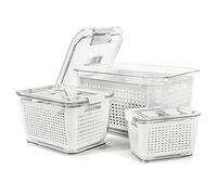 Spesh Set of 3 Fresh Food Storage Containers(4.5 L + 1.7 L + 0.5 L) Vegetable Crisper Boxes Plastic Fridge Storage Organisers with Lid and Vent (White)