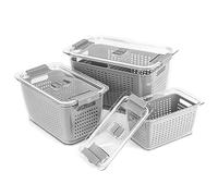 Spesh Set of 3 Fresh Food Storage Containers(5.8 L + 4 L + 2 L) Vegetable Crisper Boxes Plastic Fridge Storage Organisers with Lid and Vent(Grey)