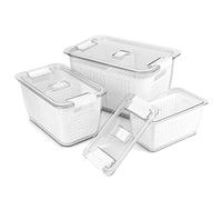 Spesh Set of 3 Fresh Food Storage Containers(5.8 L + 4 L + 2 L) Vegetable Crisper Boxes Plastic Fridge Storage Organisers with Lid and Vent(White)