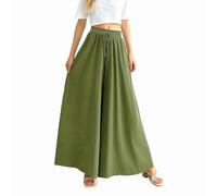 Spesh Wide Leg Trousers for Women Cullodes Trousers with Pockets Elastic High Waist Summer Ladies Loose Fit Pants, Green, S