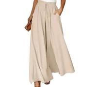 Spesh Wide Leg Trousers for Women Cullodes Trousers with Pockets Elastic High Waist Summer Ladies Loose Fit Pants, Beige, L