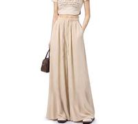 Spesh Wide Leg Trousers for Women Elastic High Waist Summer Ladies Loose Fit Pants Casual Lounge Trousers with Pockets(Beige,M)