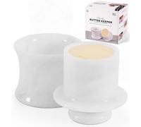 SPESHSTONES Marble Butter Keeper With Lid 4 Inch White Handmade Stone Butter Dish for Kitchen Counter Decor - French Butter Crock and Butter Container - Spreadable Butter Holder for Countertop Storage
